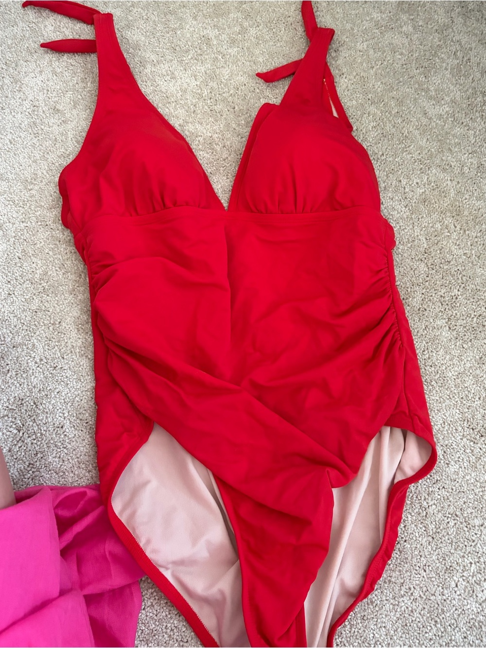 Kona Sol Red One-Piece Swimsuit with V-Neck